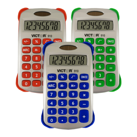 8 Digit Handheld Calculator with Cover in Bright Colors (Model No. 910)