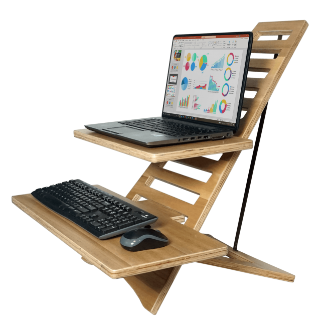 High Rise(TM) Acacia Wood Laptop Standing Desk with Two Work Surface Trays (4) (Model Num. DC175A)