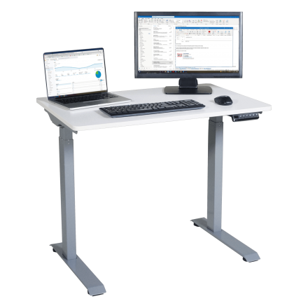 White Height Adjustable Compact Electric Full Standing Desk (1) (Model Num. DC830W)