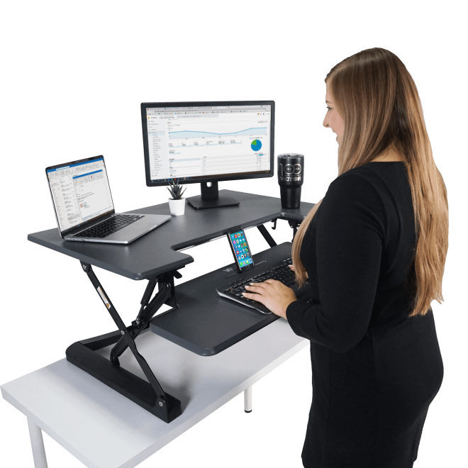 High Rise(TM) Height Adjustable Standing Desk with Keyboard Tray (5) (Model Num. DCX760G)